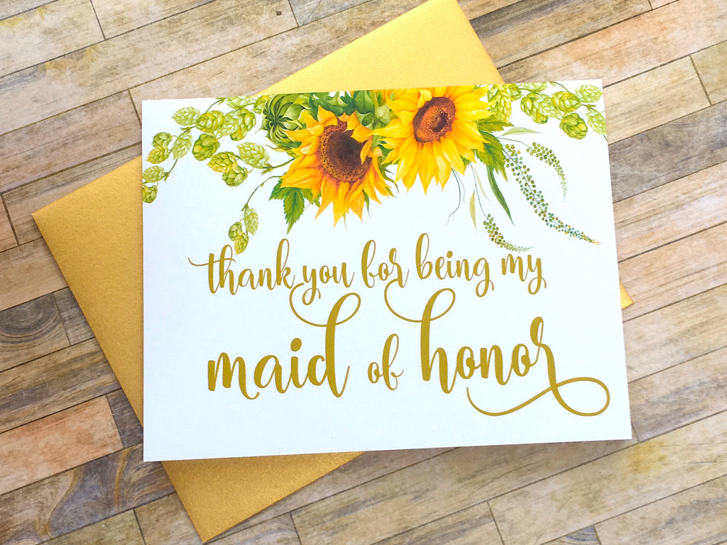 Sunflower Maid of Honor Thank You Card