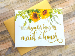 Sunflower Maid of Honor Thank You Card