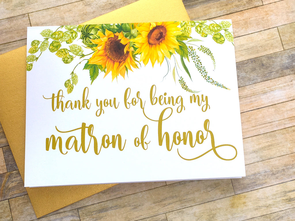 Sunflower Matron of Honor Thank You Card