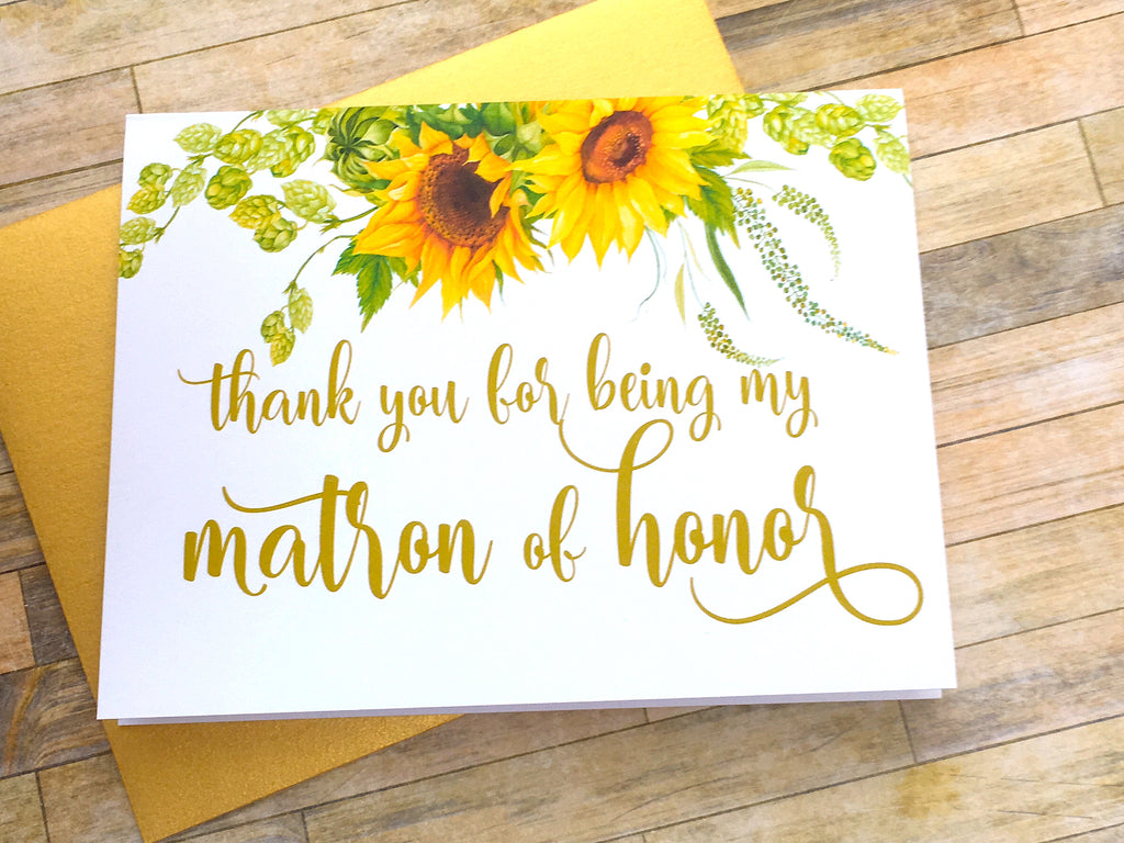 Sunflower Matron of Honor Thank You Card