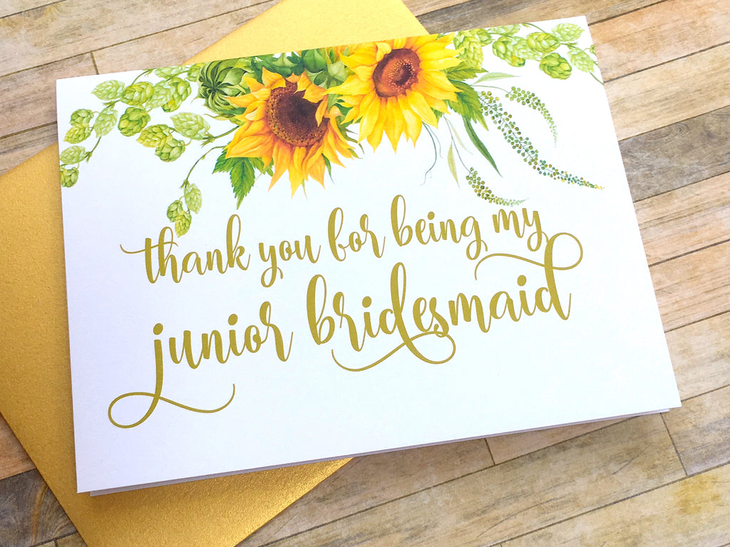 Sunflower Junior Bridesmaid Thank You Card