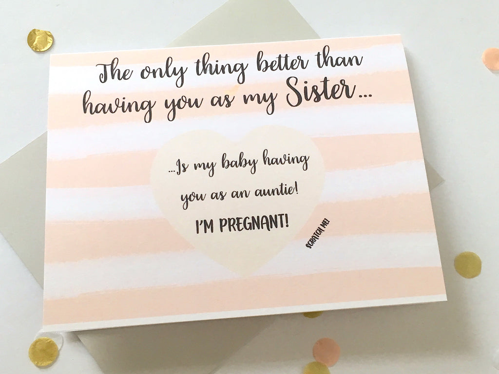 Striped Sister to Auntie Scratch Off Pregnancy Announcement
