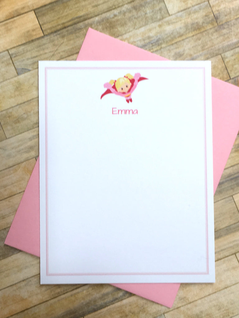 Girls Super Hero Personalized Note Cards