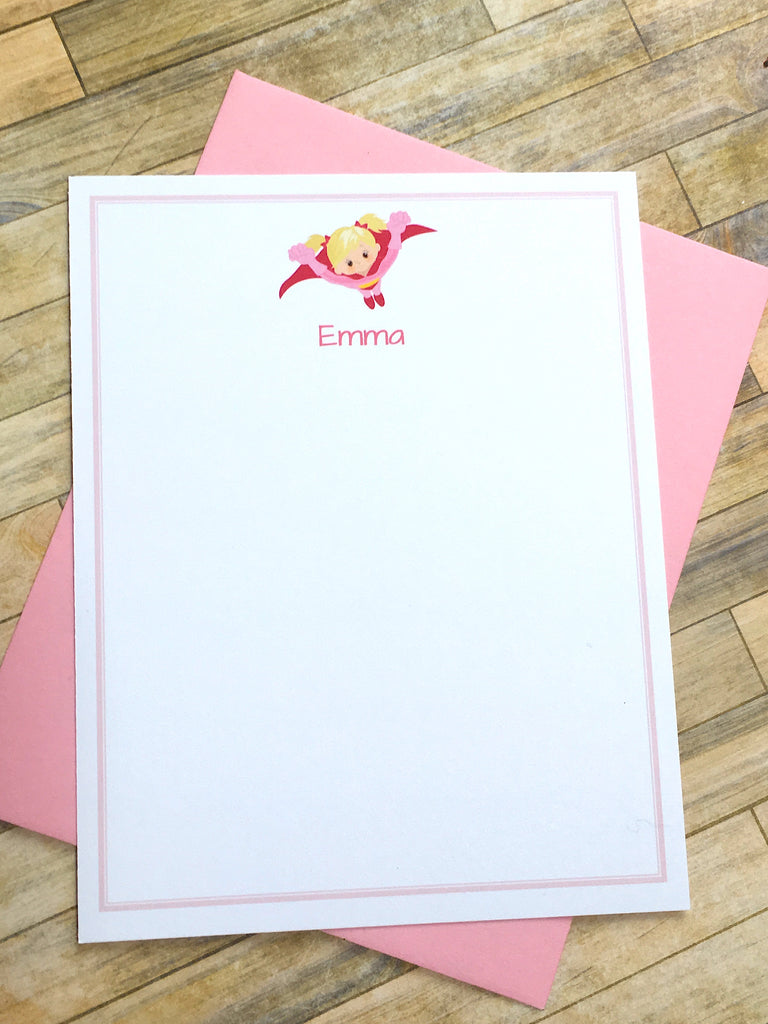 Girls Super Hero Personalized Note Cards