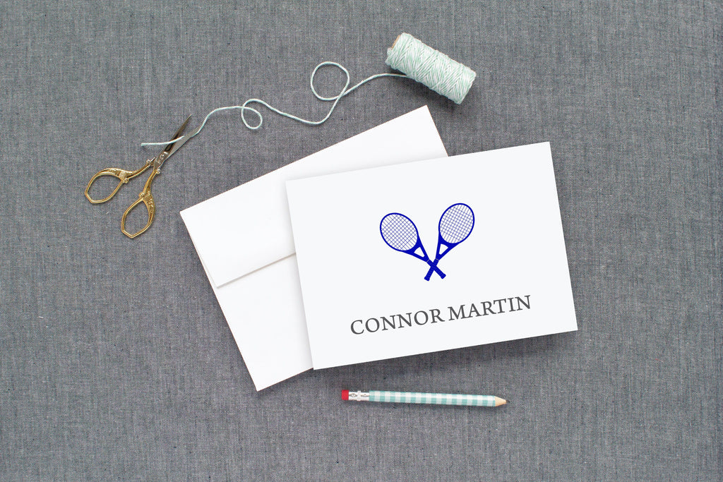 Personalized Folded Blue Tennis Racket Cards