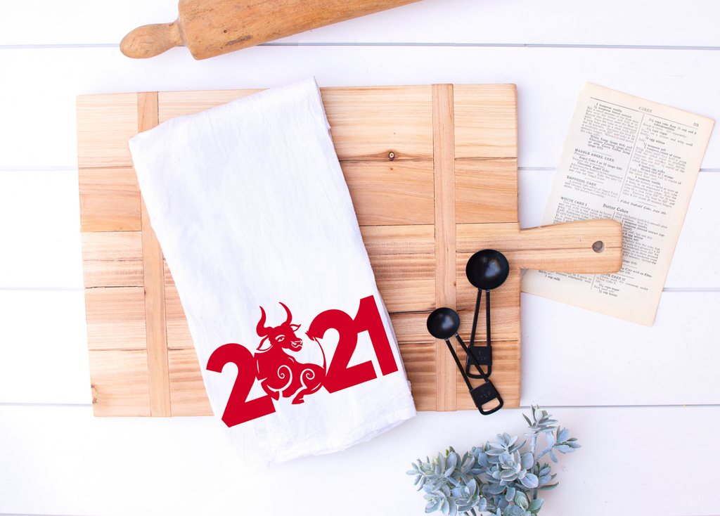 Chinese New Year 2021 Kitchen Towel, Year of the Ox, Lunar New Year