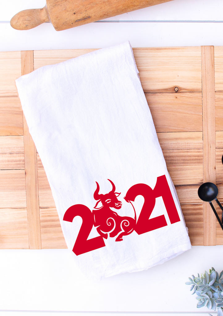 Chinese New Year 2021 Kitchen Towel, Year of the Ox, Lunar New Year