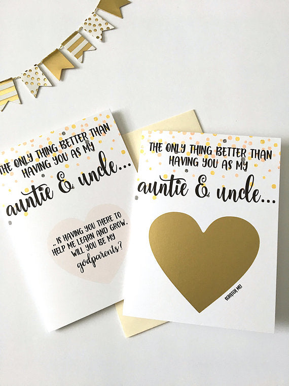 Auntie and Uncle Godparent Proposal Scratch Off Card