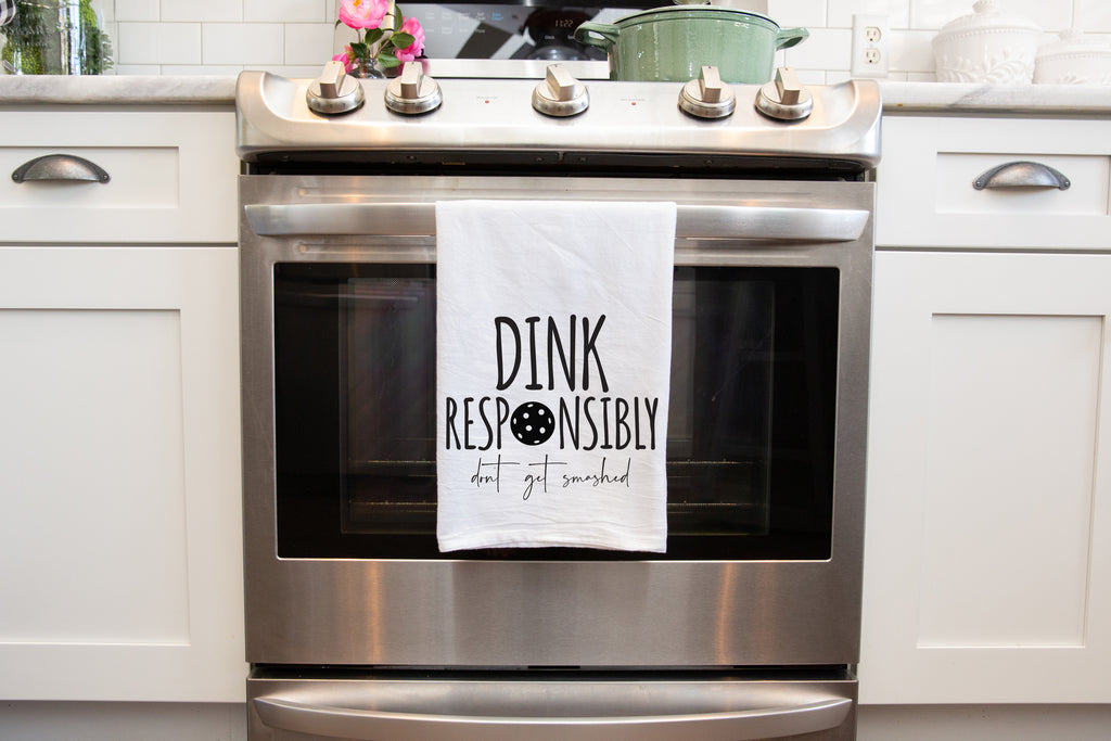 Funny Pickleball Kitchen Towel, Drinking Puns, Dink Responsibly