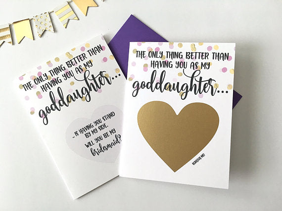 Purple Goddaughter Bridesmaid Scratch Off Proposal Card