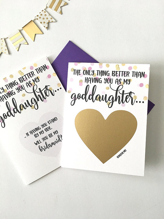 Purple Goddaughter Bridesmaid Scratch Off Proposal Card