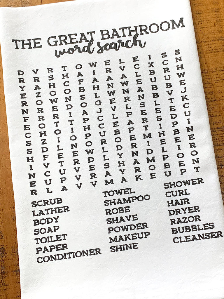 Housewarming gift hand towel for bathroom funny word search