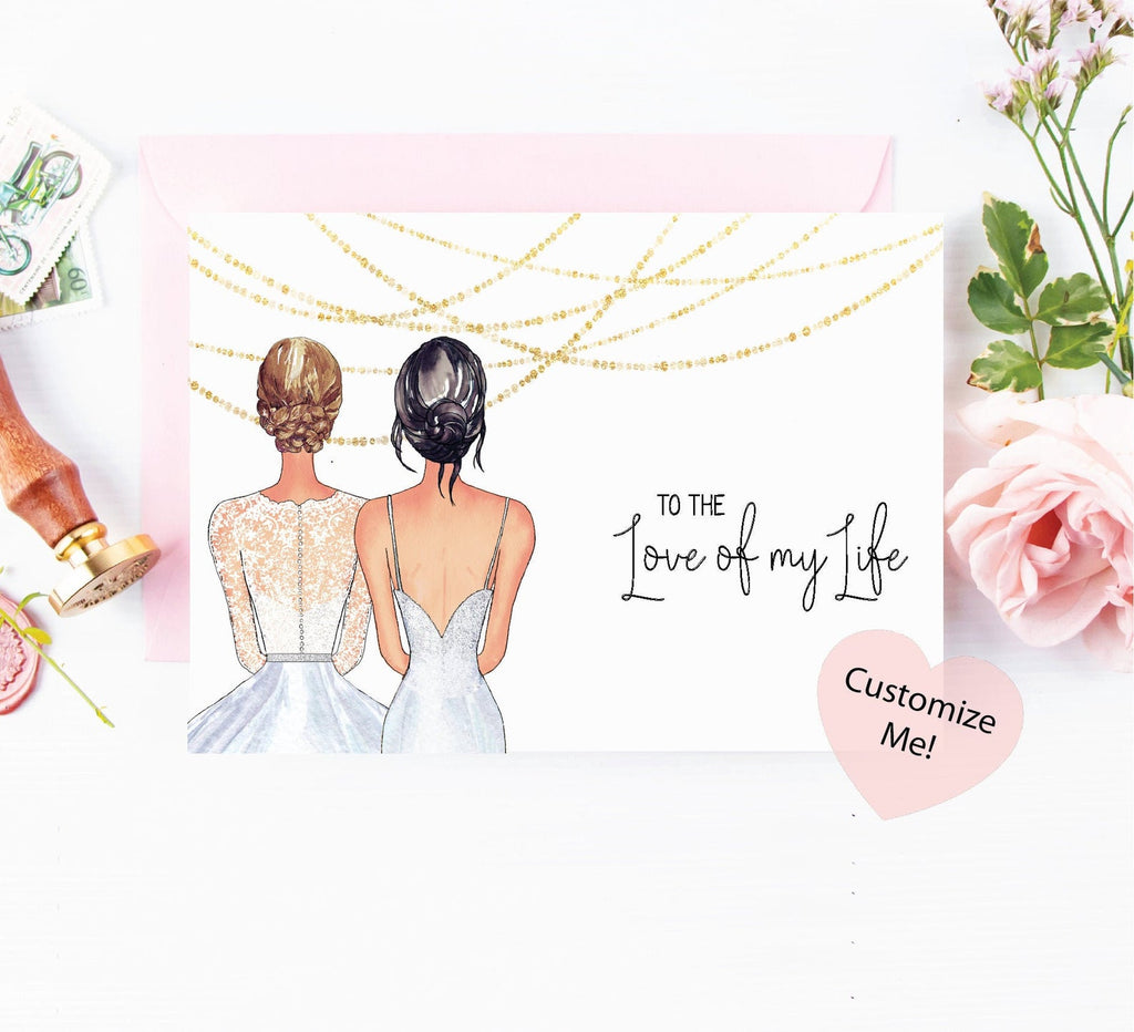 To the Love of my Life - Wives LGBT Wedding Day Card with Custom Portraits