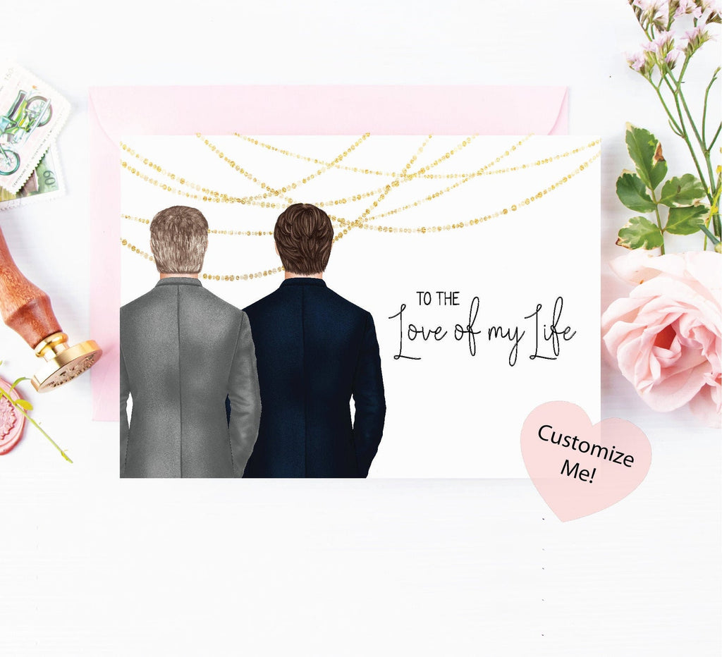 To the Love of my Life - Grooms LGBT Wedding Day Card with Custom Portraits