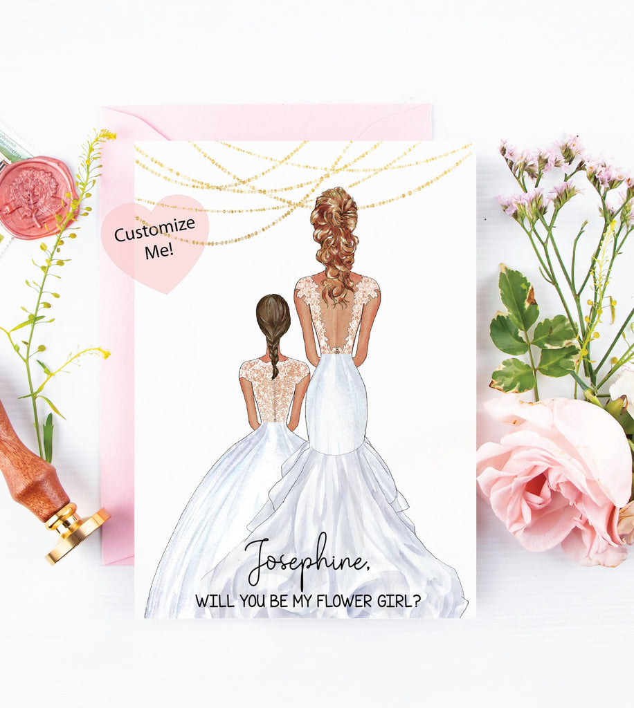 Will you be my flower girl? Custom portrait asking cards