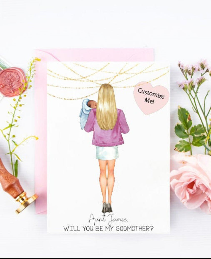 Will you be my Godmother? Custom godmother proposal card for baby and best friend