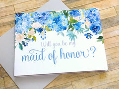 Blue Hydrangea Maid of Honor Proposal Card