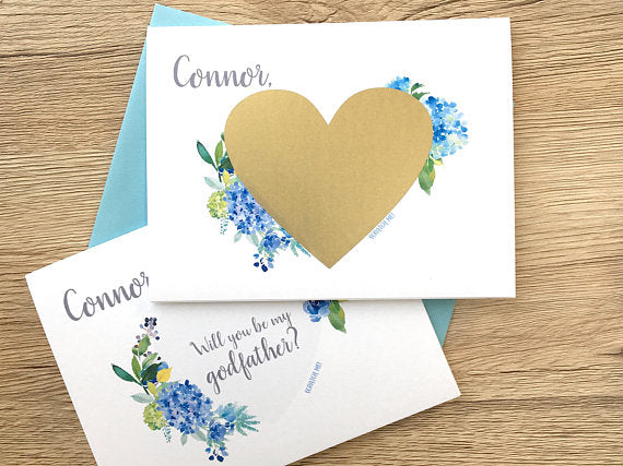 Blue Flower Personalized Godfather Scratch Off Proposal Card