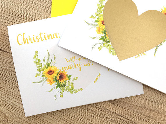SUnflower Will You Marry Us Scratch Off Personalized Proposal Card