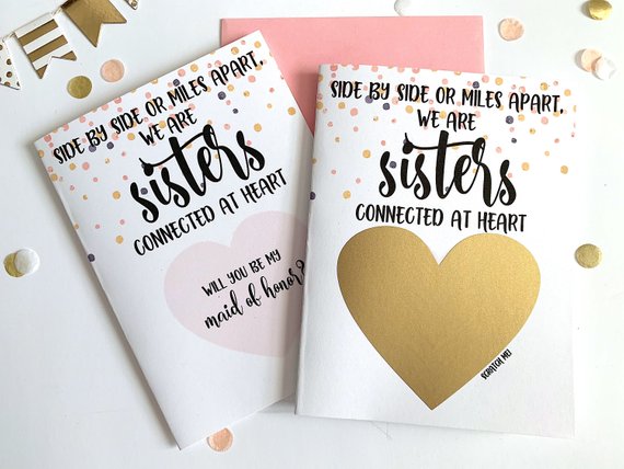 Long Distance Maid of Honor Scratch Off Proposal for Sister