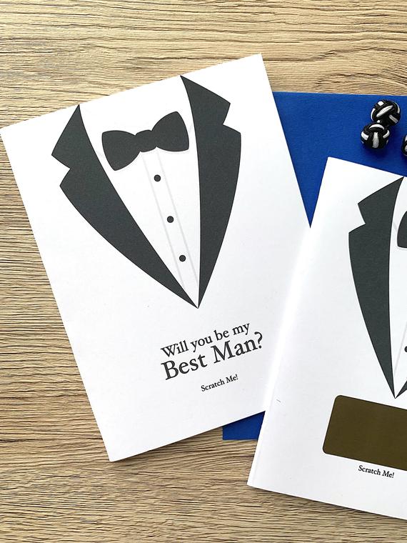 Tuxedo Best Man Scratch Off Proposal Card
