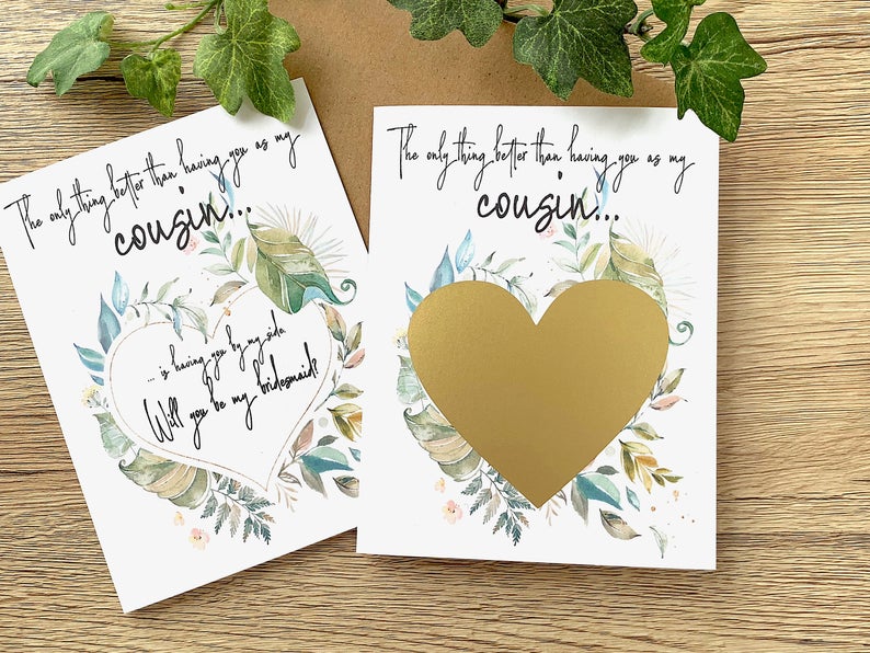 Cousin Bridesmaid Rustic Scratch Off Proposal Card