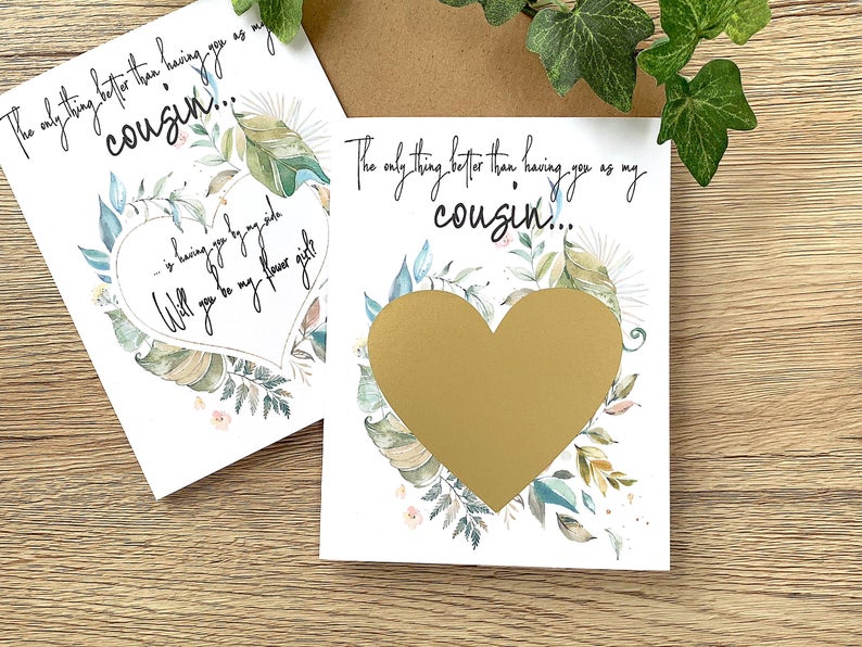 Lush Green Flower Girl Scratch Off Proposal for Cousin