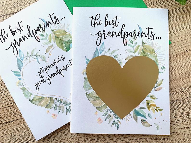 Green Rustic Great Grandparent Pergnancy Scratch Off Card