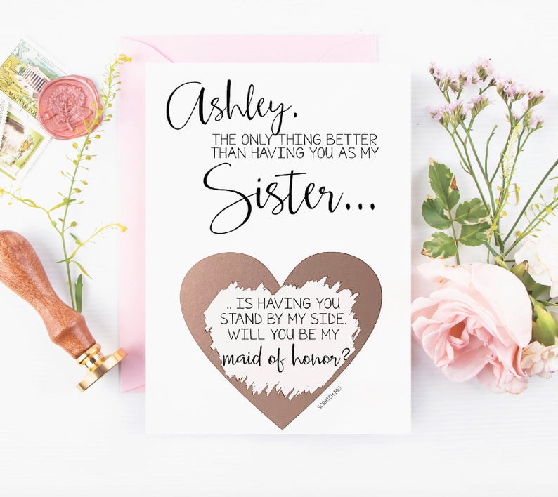 Maid of honor proposal custom card for sister scratch off