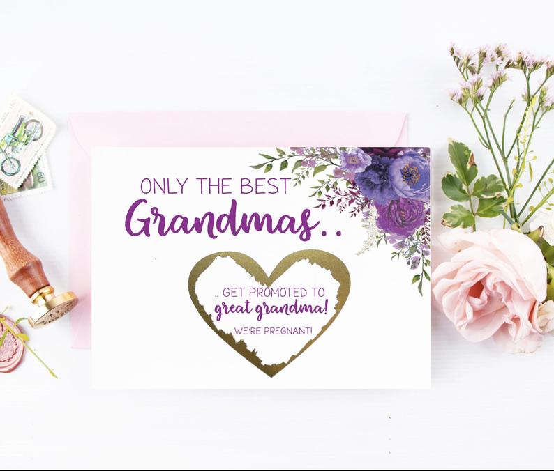 Gold foil scratch off purple for grandmas and great-grandmas-to-be