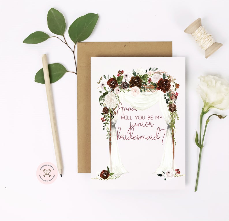 Junior bridesmaid asking card with personalized name