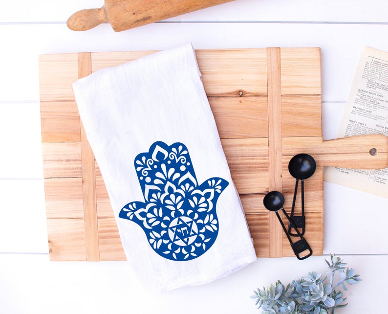 blue hamasa jew hand towel