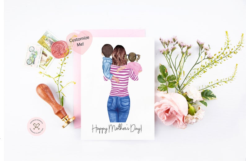 Personalized Mother's Day Card with Two Kids