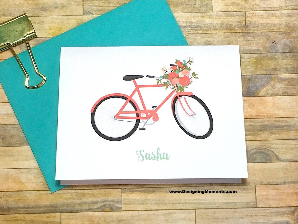 Bicycle with Flowers Personalized Note Cards