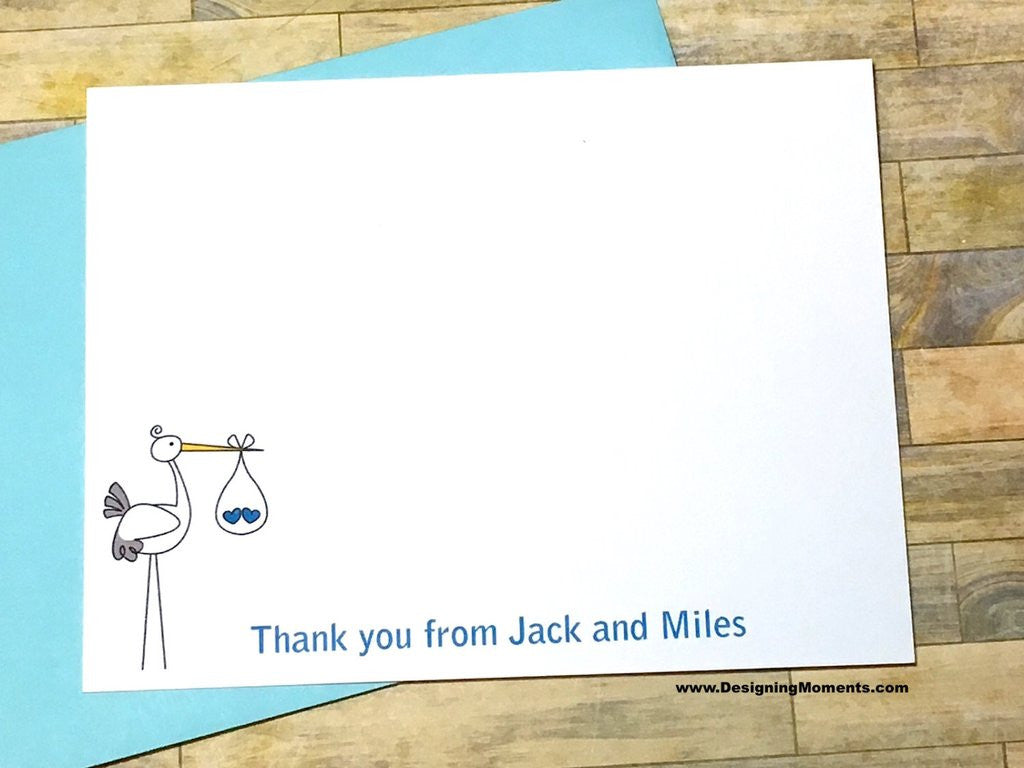 Stork Twins Personalized Thank You Cards