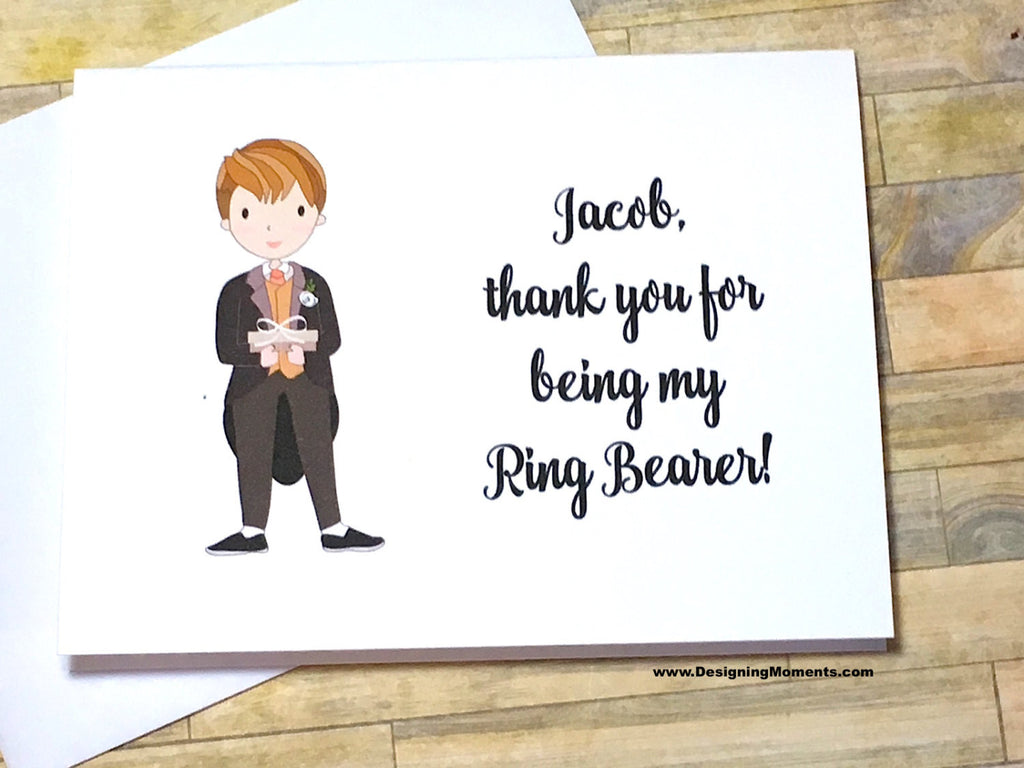 Ring Bearer in Black Tux Personalized Thank You Card