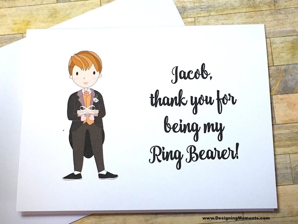 Ring Bearer in Black Tux Personalized Thank You Card