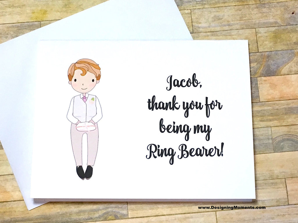 Ring Bearer in White Suit Personalized Thank You Note Card