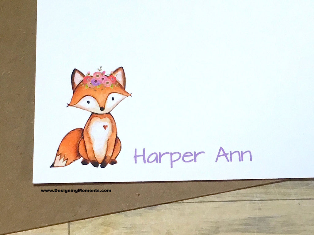 Fox Girls Watercolor Personalized Note Cards