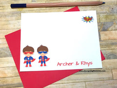 Twin Boys Super Hero Personalized Stationery