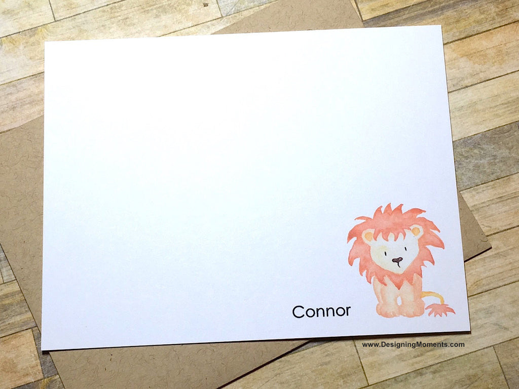 Lion Watercolor Personalized Flat Cards