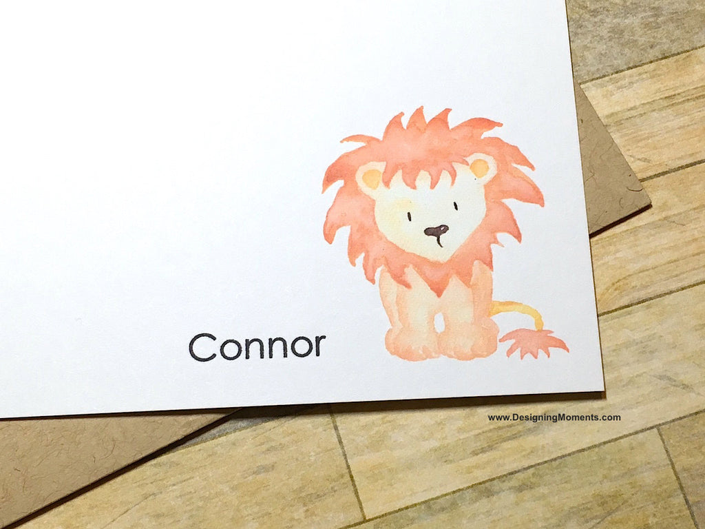 Lion Watercolor Personalized Flat Cards