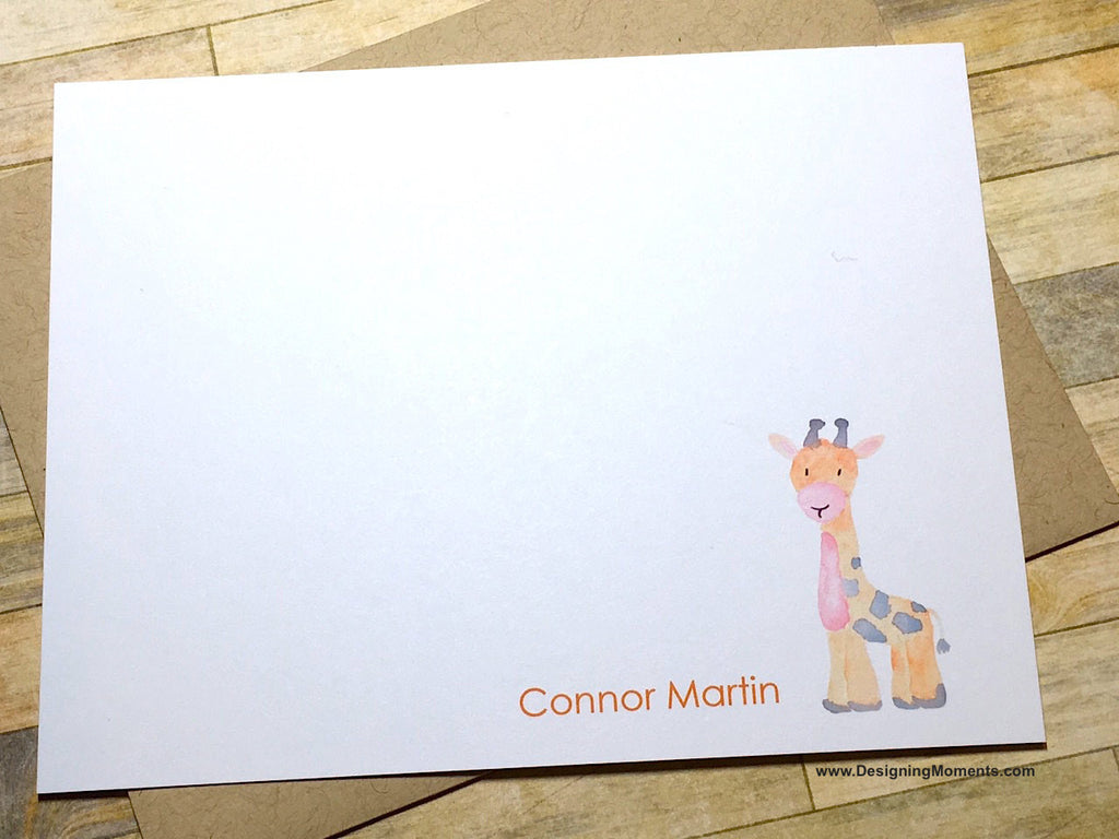 Giraffe Watercolor Personalized Flat Cards