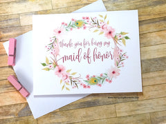 Boho Thank You for Being My Maid of Honor Card