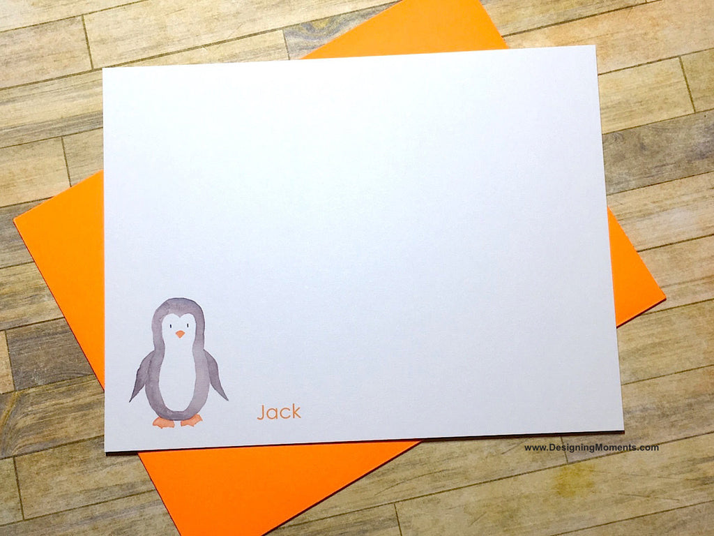 Penguin Personalized Watercolor Flat Cards