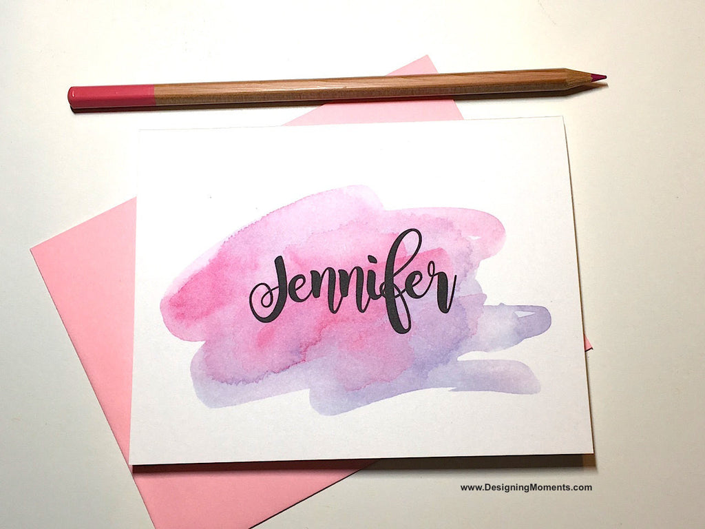 Watercolor Brush Calligraphy Personalized Note Cards