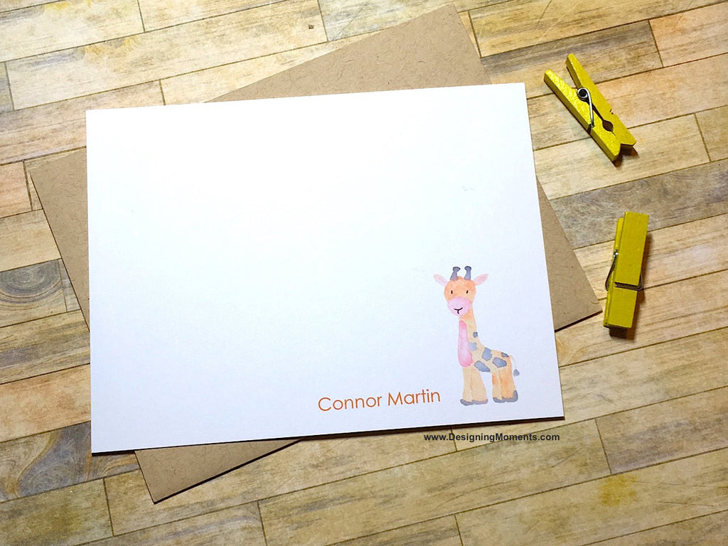 Giraffe Watercolor Personalized Flat Cards