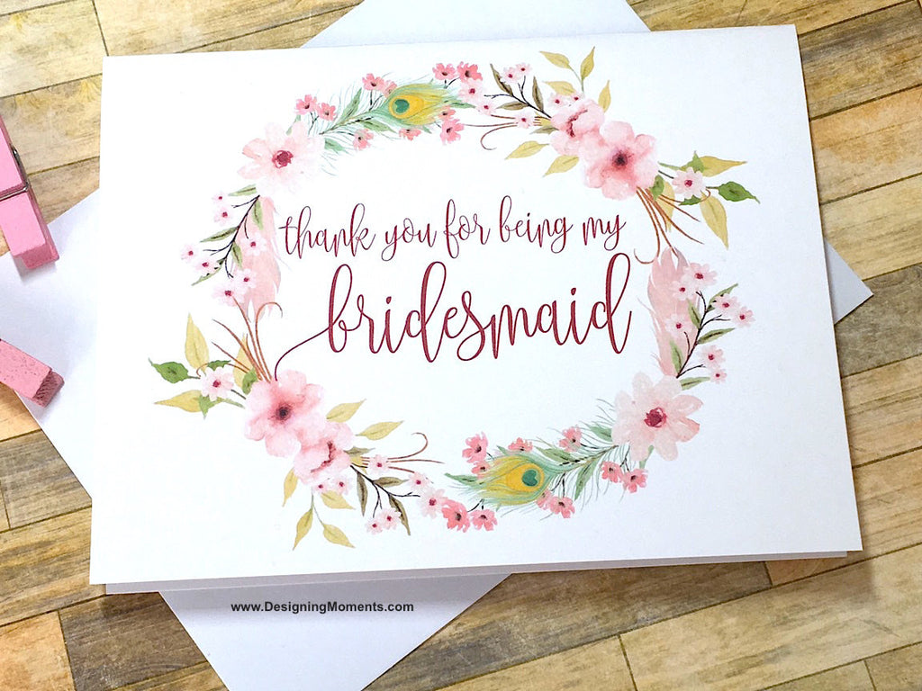 Boho Thank You for Being My Bridesmaid Card