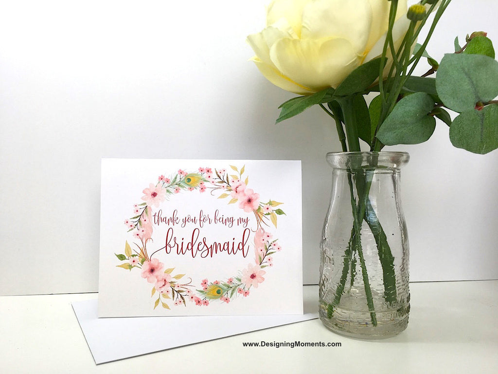 Boho Thank You for Being My Bridesmaid Card