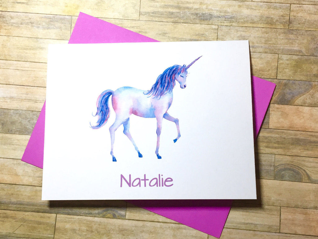 Personalized Unicorn Note Cards